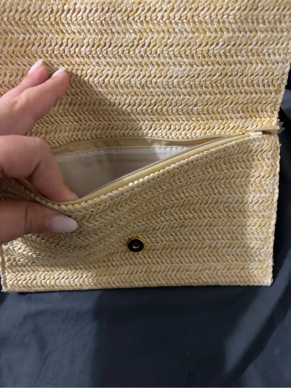 Dior Beige Woven Straw Envelope Clutch